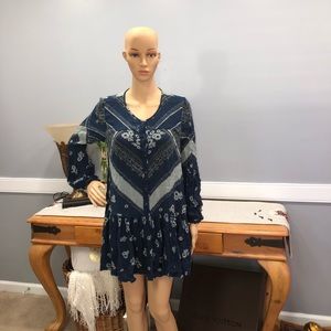 free people shibori ivory print  button-up tunic